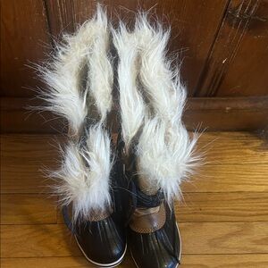 Sorel Kids Black and Brown Fur Boots
